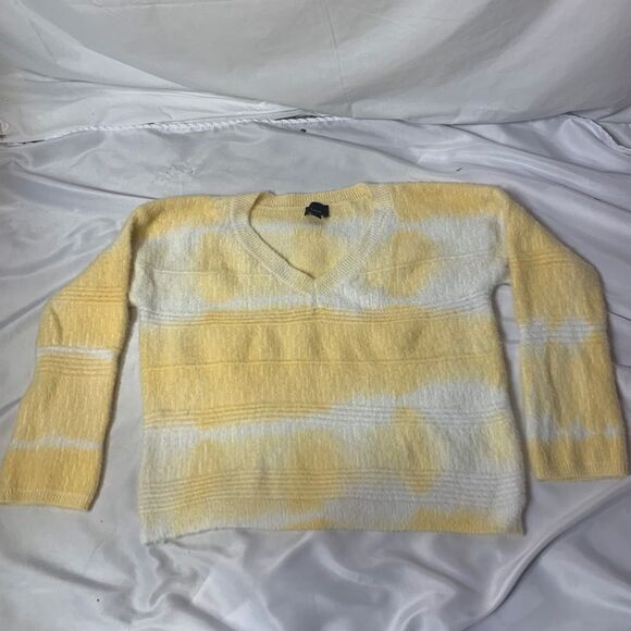 Lumiere Fuzzy sweater V-neck tie died print sweater SZ L yellow/white- - Picture 10 of 12